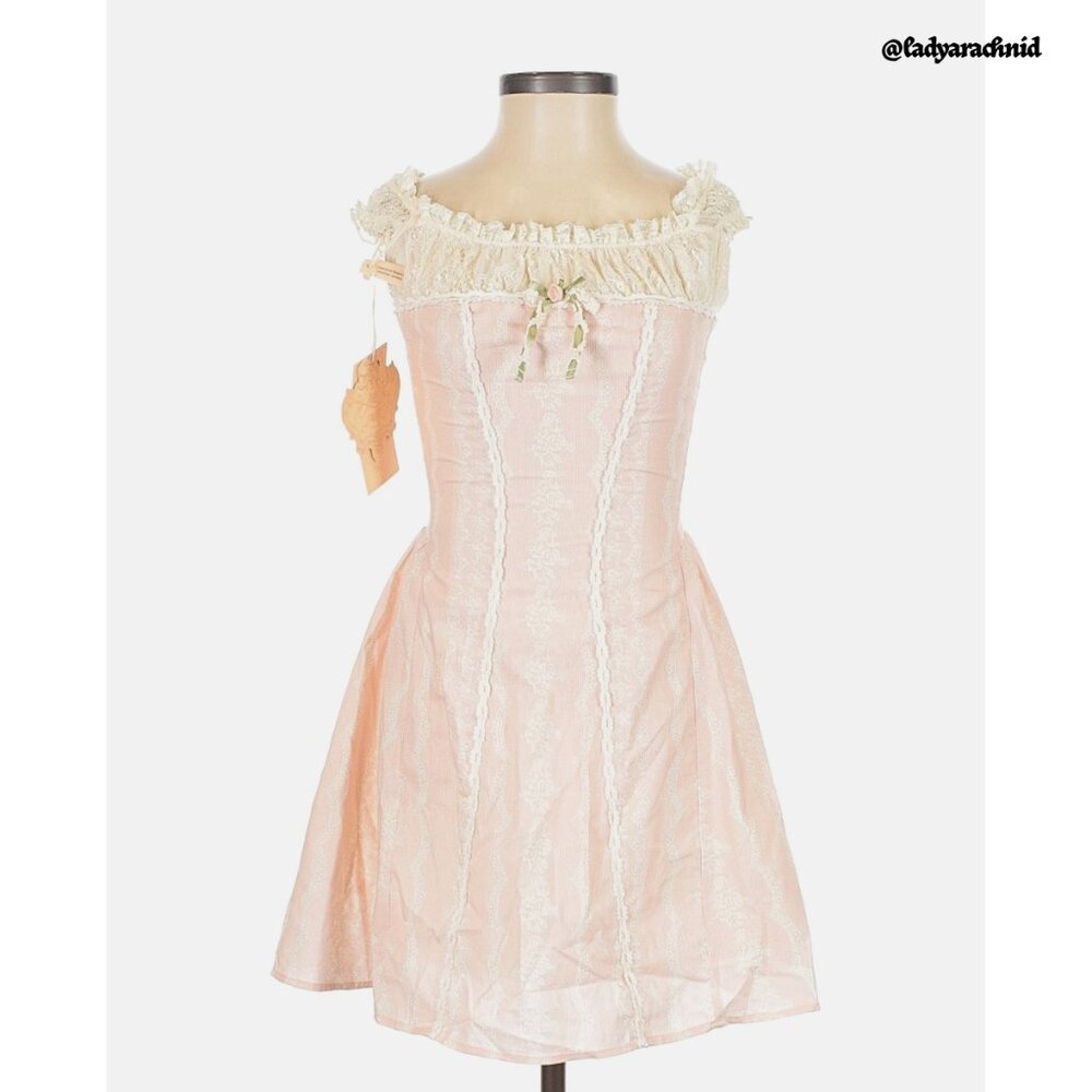Romantic Off-Shoulder Pink Lace Tea Dress - Picture 8 of 12